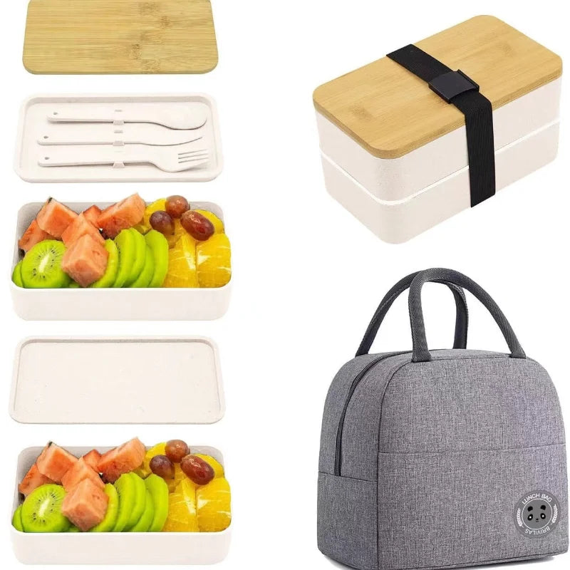 Stapelbare Bento-Lunchbox mit isoliertem Beutel Mikrowellengeeignete geteilte Bento-Box mit großer Kapazität für Büroangestellte und Studenten