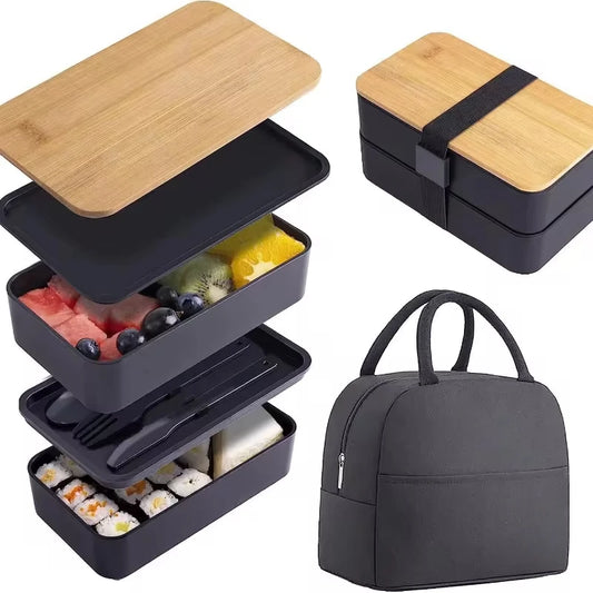 Stapelbare Bento-Lunchbox mit isoliertem Beutel Mikrowellengeeignete geteilte Bento-Box mit großer Kapazität für Büroangestellte und Studenten