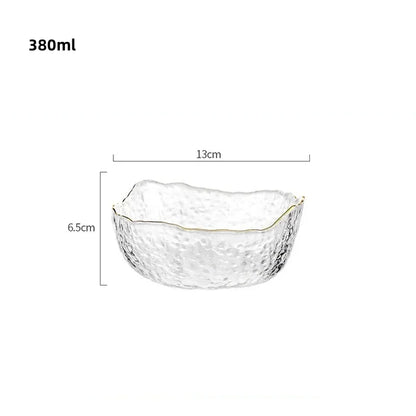 Japanischen Stil Eisberg Glas Schüssel mit Glod Rand Transparent Salat Obst Suppe Dessert Snack Lebensmittel Rührschüssel Tee Waschen Große