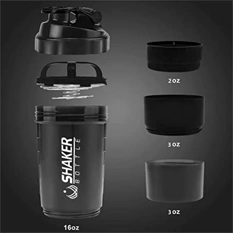 500ml Tragbare Protein Shaker Tasse mit Pulver Lagerung Container Mixer Tasse Gym Sport Wasser Flasche mit Draht Schneebesen Ball Trinkgeschirr