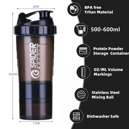 500ml Tragbare Protein Shaker Tasse mit Pulver Lagerung Container Mixer Tasse Gym Sport Wasser Flasche mit Draht Schneebesen Ball Trinkgeschirr