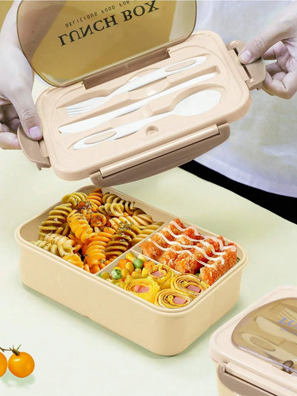 1Pc Bento Box Lunchbox für Erwachsene mit 4 Fächern, Utensilen, Saucenglas, Muffineinlagen, Mikrowellen- und Spülmaschinenfest, zurück zur Schule