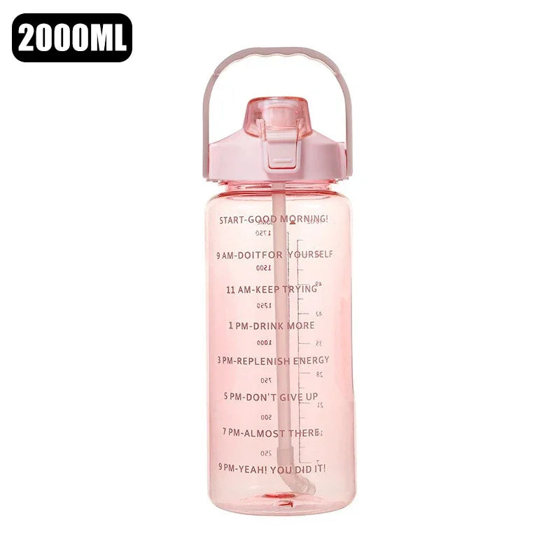 2L Große Wasserflasche Tragbare Kunststoff Stroh Reise Flasche Sport Fitness Tasse Hohe Wert Große Tasse Erwachsene Universal Wasser Flasche