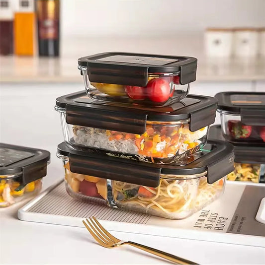 Mikrowelle Spezielle Glas Lunchbox Frischhaltebox Getrennte hitzebeständige Lunchbox Schüssel mit Deckel Familie mit Reis versiegelter Box