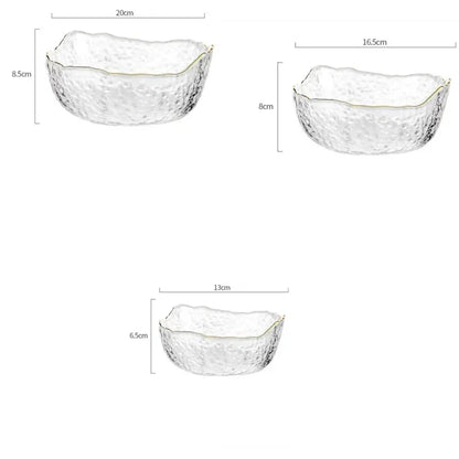 Japanischen Stil Eisberg Glas Schüssel mit Glod Rand Transparent Salat Obst Suppe Dessert Snack Lebensmittel Rührschüssel Tee Waschen Große