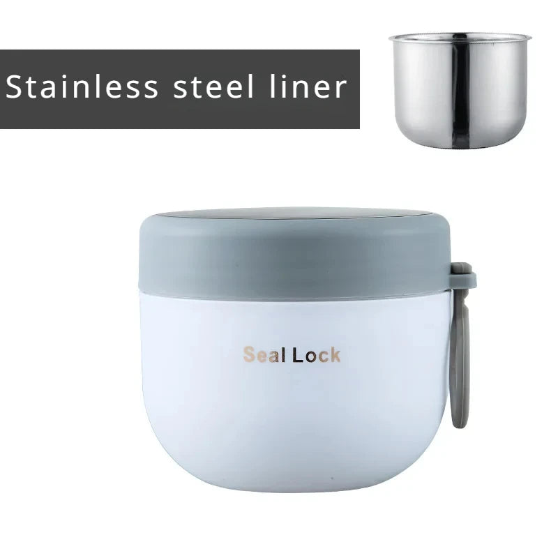 1PCS 600ML Edelstahl Wärmedämmung Löffel mit Deckel Frühstück Haferflocken Milch Tasse Tragbare für Studenten und Büroangestellte