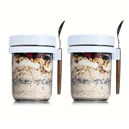 Overnight Oats Behälter mit Deckel und Löffel Tragbares Frühstück Haferflocken Getreide Nuss Joghurt Tasse 300ML Obstsalat Lebensmittel Aufbewahrungsbox