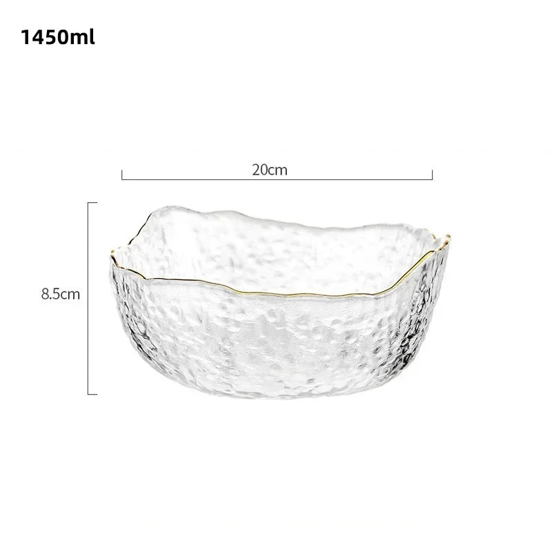 Japanischen Stil Eisberg Glas Schüssel mit Glod Rand Transparent Salat Obst Suppe Dessert Snack Lebensmittel Rührschüssel Tee Waschen Große