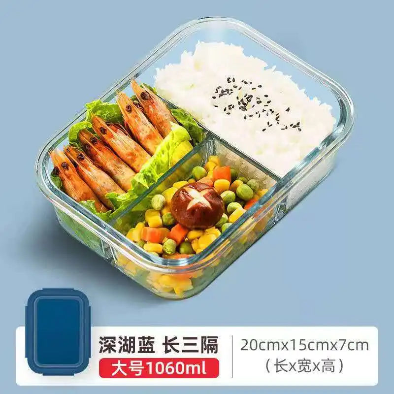 Mikrowelle Spezielle Glas Lunchbox Frischhaltebox Getrennte hitzebeständige Lunchbox Schüssel mit Deckel Familie mit Reis versiegelter Box